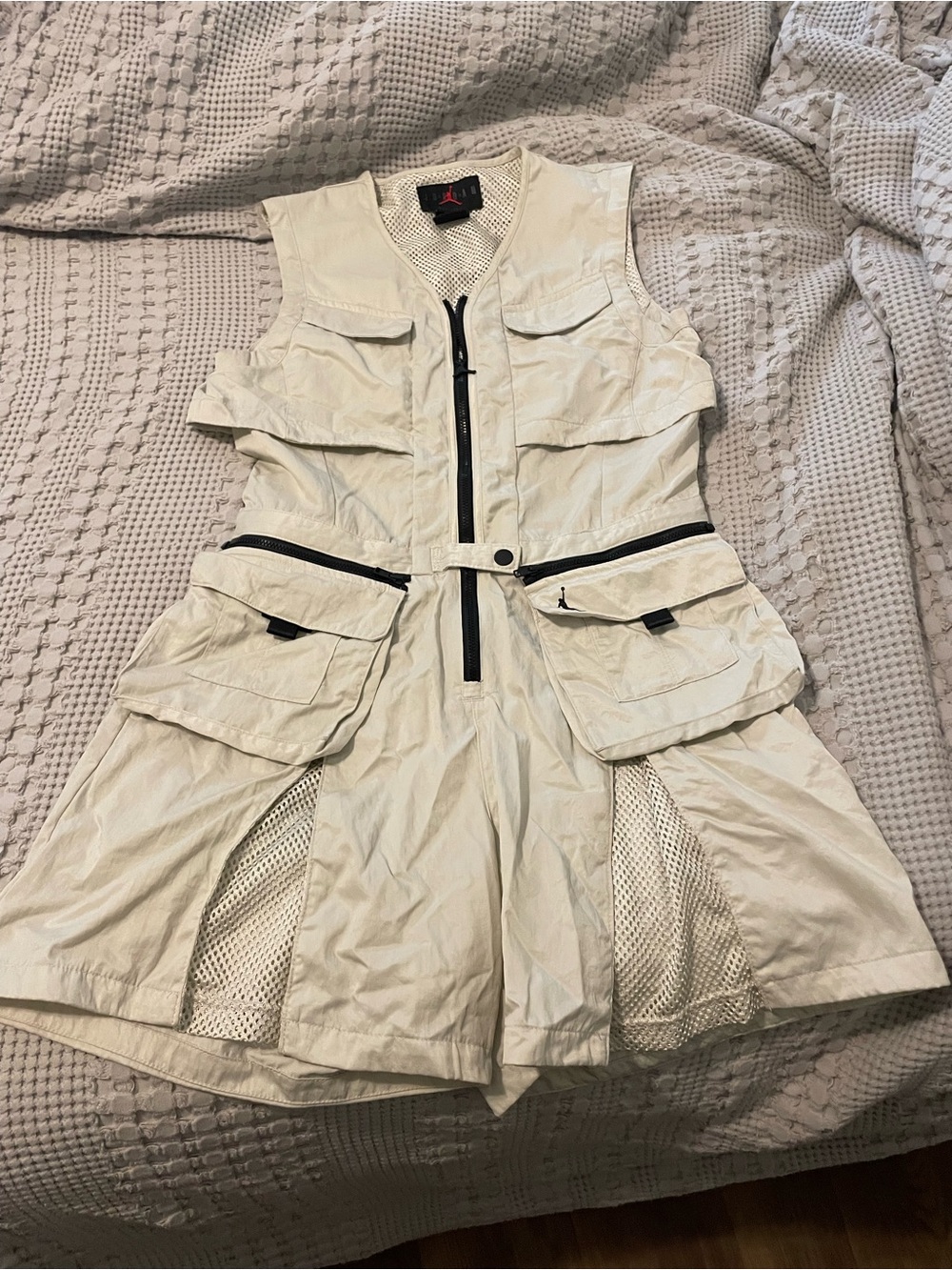 Jordan Light Cream Athletic Utility Vest Dress with Multiple Pockets